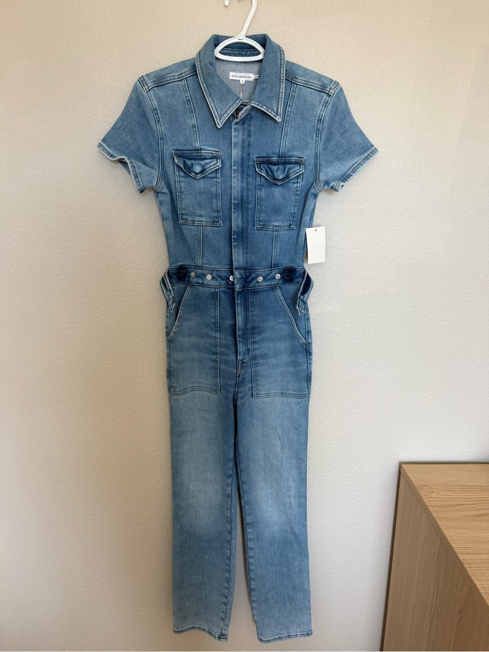 Good American Light Blue Slim Straight Denim Jumpsuit size 1